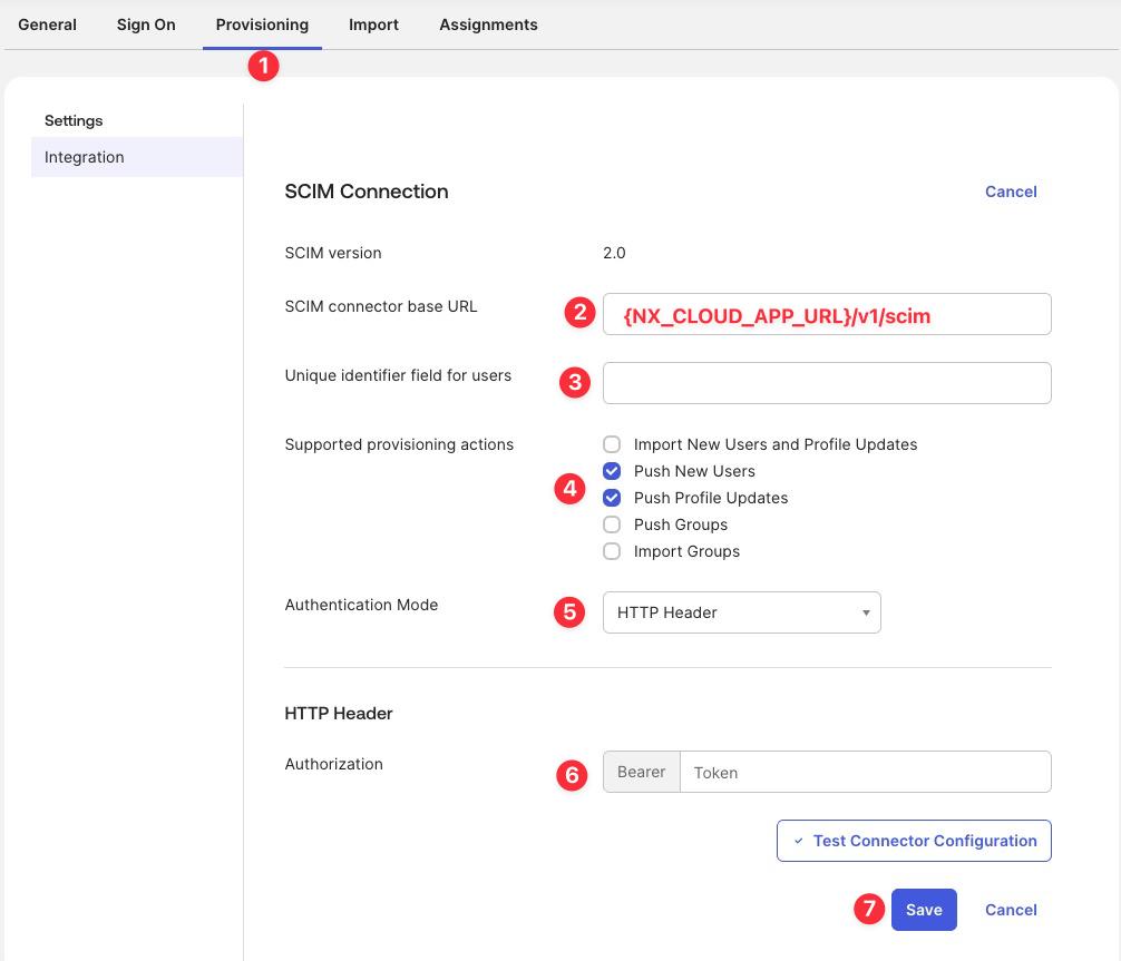 Configure SCIM connector base URL and authentication